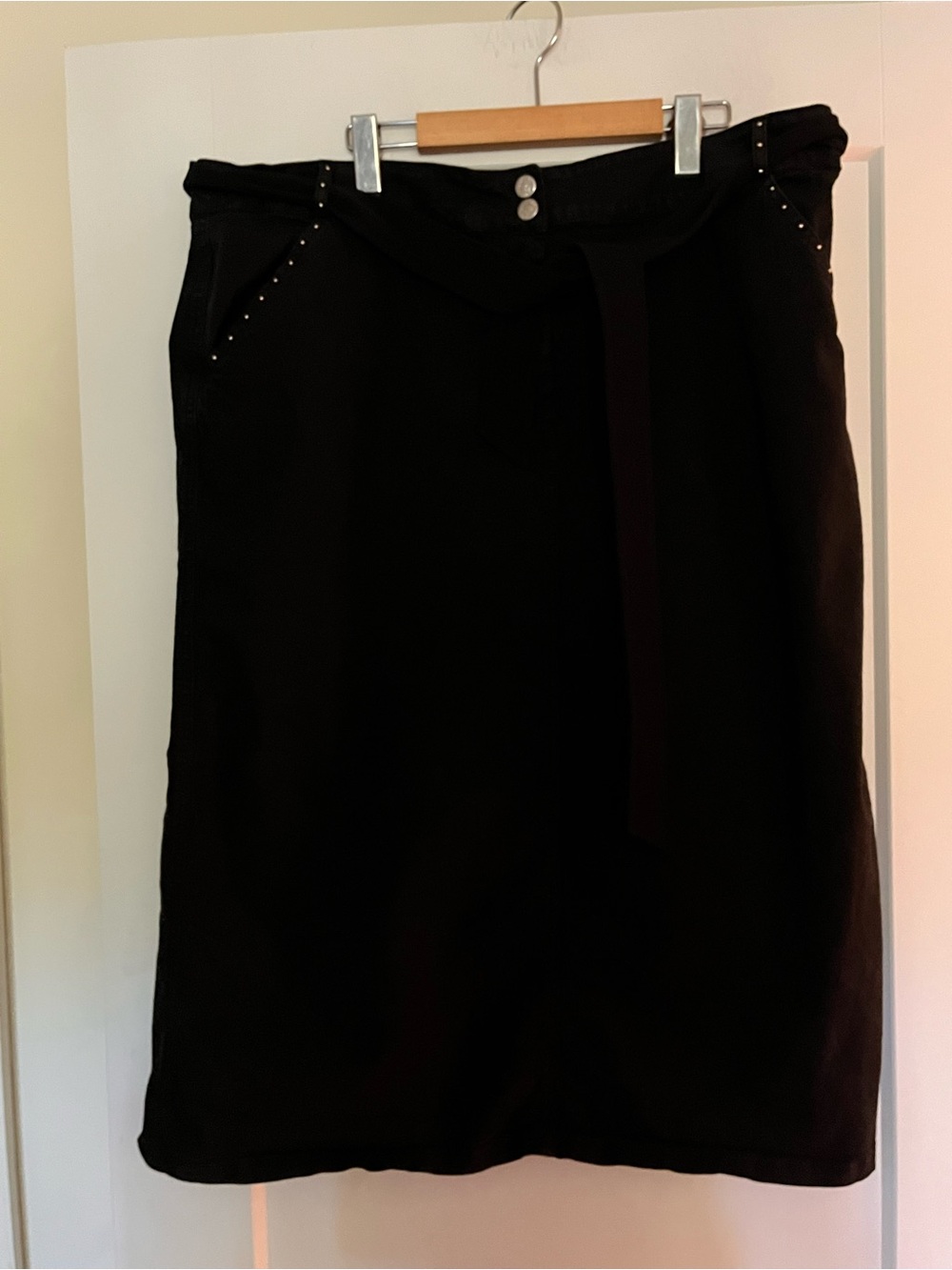 Marina Rinaldi Sport Studded Black Denim Midi Skirt 22